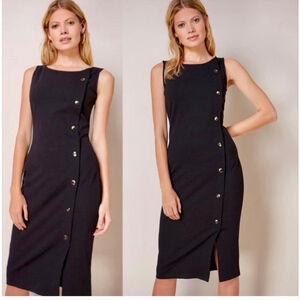 Calvin Klein Black Sleeveless Sheath Dress Gold Button Detail Size 6
